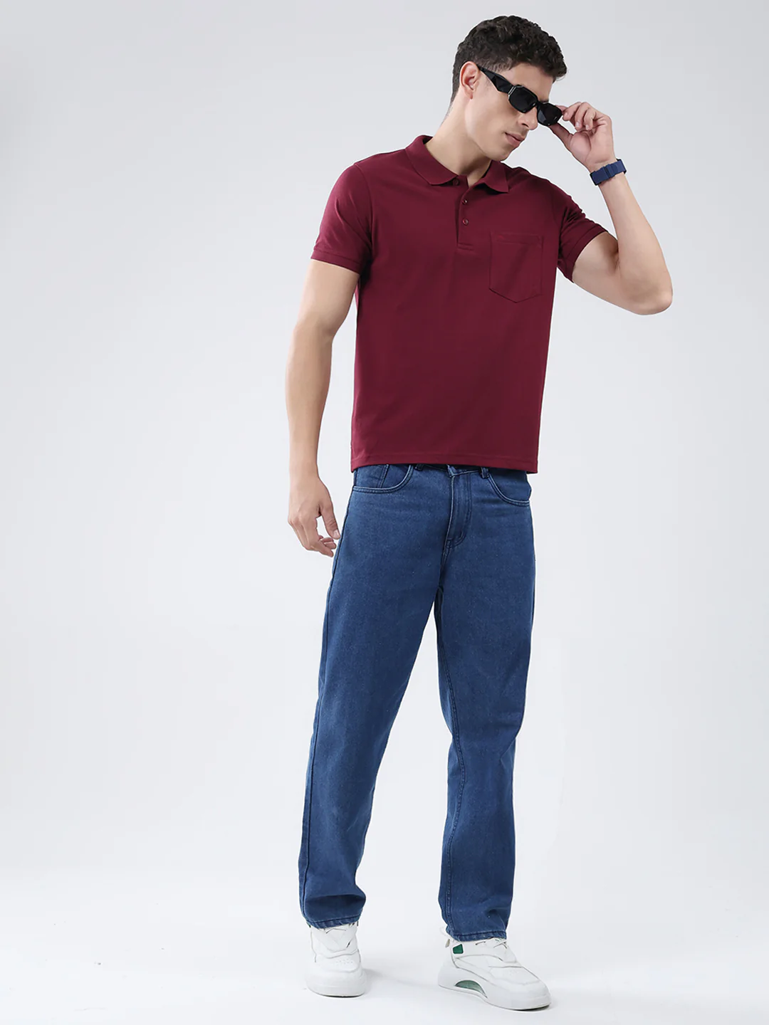 Men Maroon Solid Collar Half Sleeve T-Shirt - Image 2