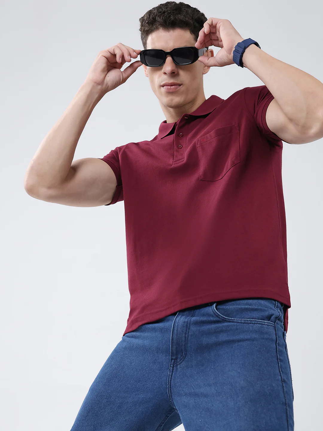 Men Maroon Solid Collar Half Sleeve T-Shirt - Image 6