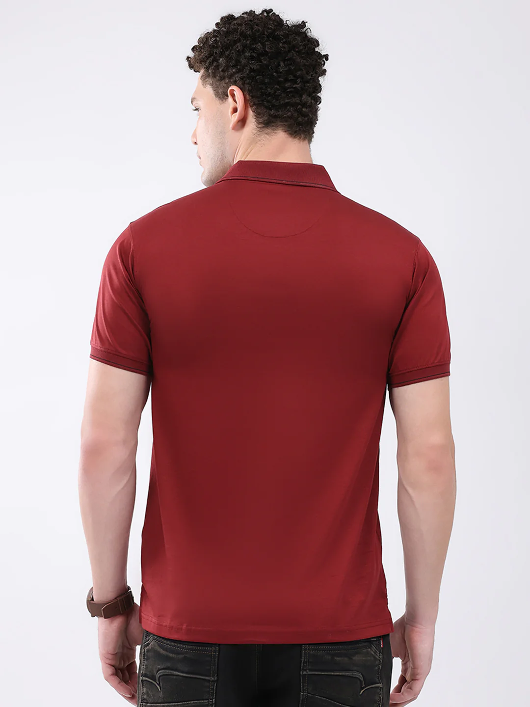 Men Maroon Solid Collar Half Sleeve T-Shirt - Image 5
