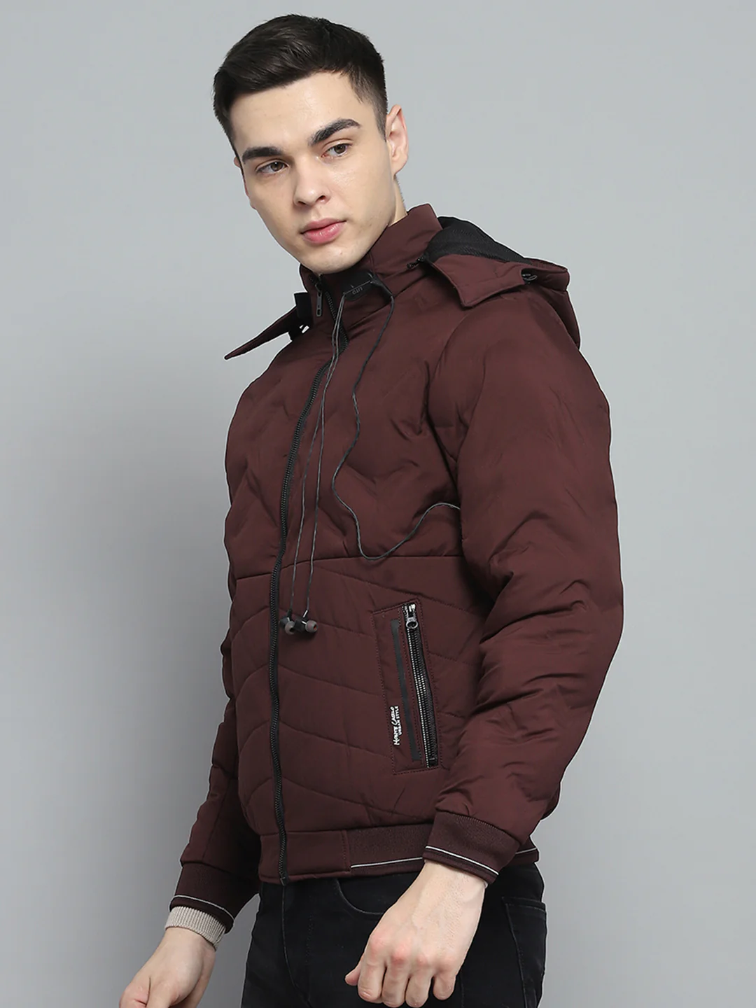 Men Maroon Solid Detachable Hood Full Sleeve Jacket - Image 3