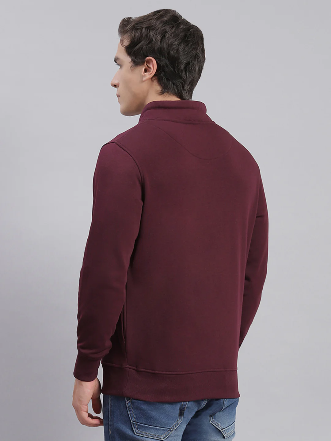 Men Maroon Solid F Neck Full Sleeve Sweatshirts - Image 5