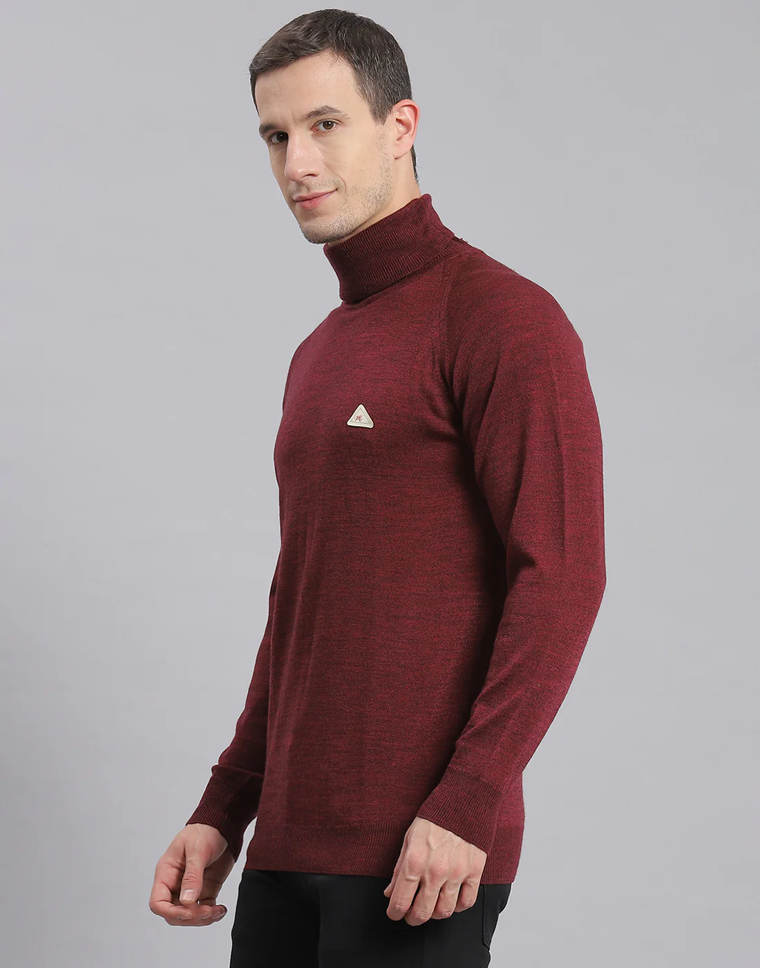 Men Maroon Solid H Neck Full Sleeve Sweater - Image 3