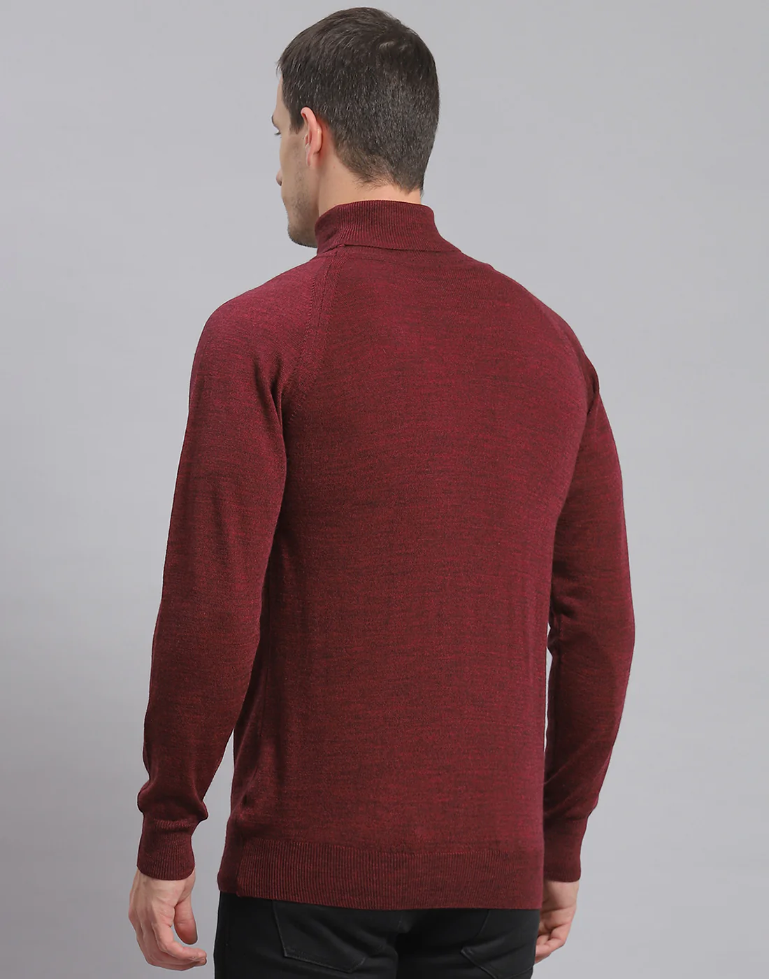 Men Maroon Solid H Neck Full Sleeve Sweater - Image 5