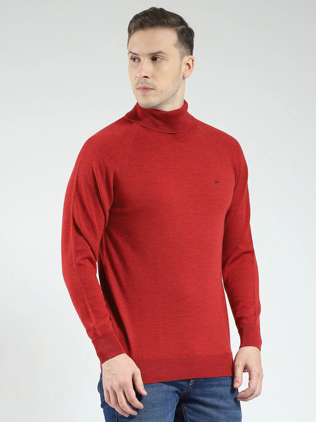 Men Maroon Solid High Neck Full Sleeve Pullover - Image 4
