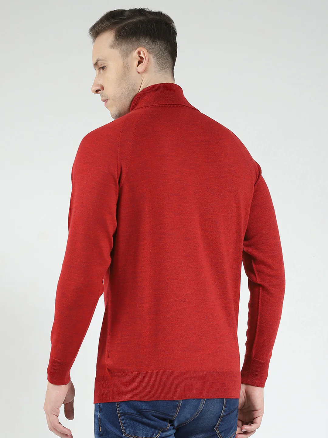 Men Maroon Solid High Neck Full Sleeve Pullover - Image 5