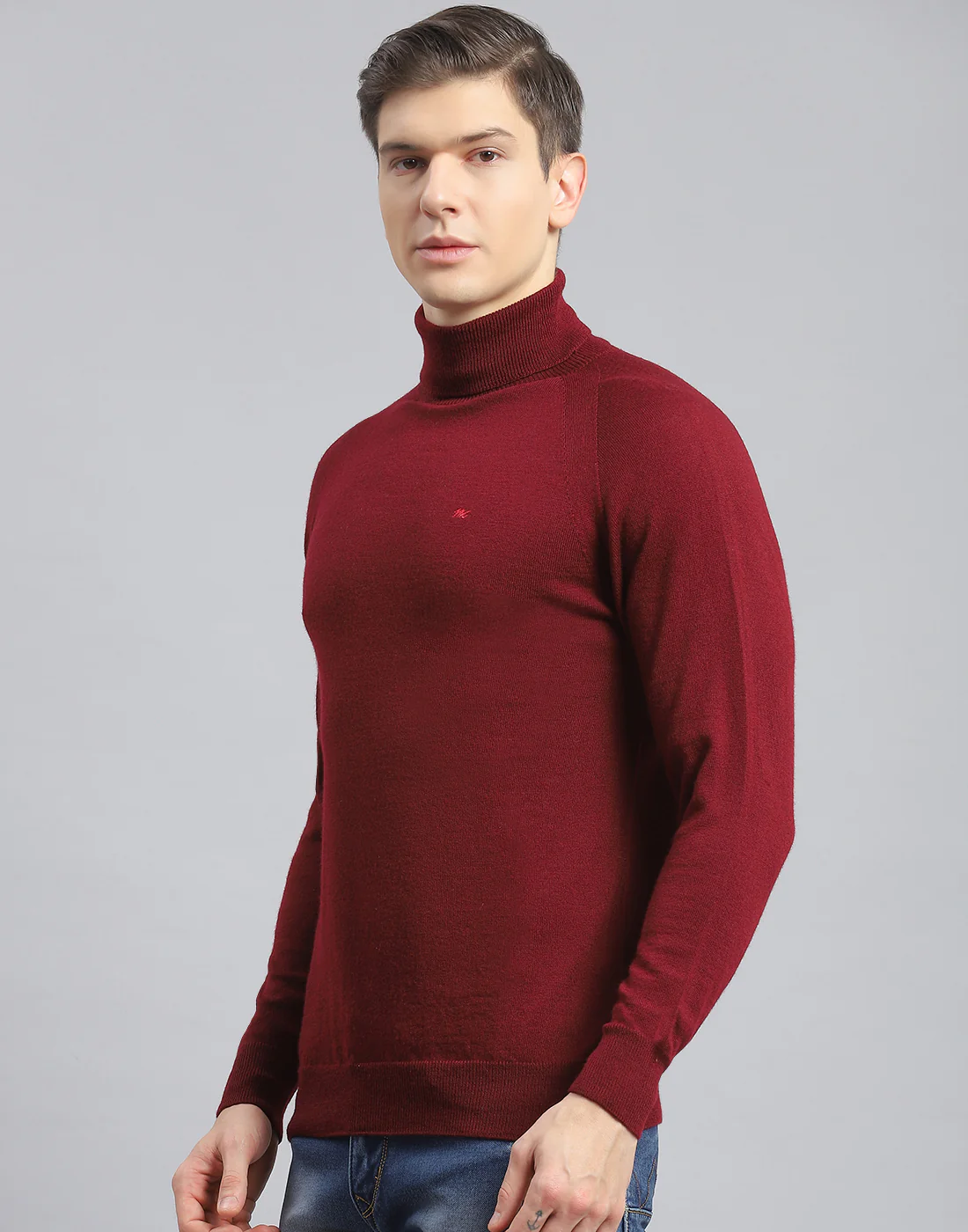 Men Maroon Solid High Neck Full Sleeve Pullover - Image 3