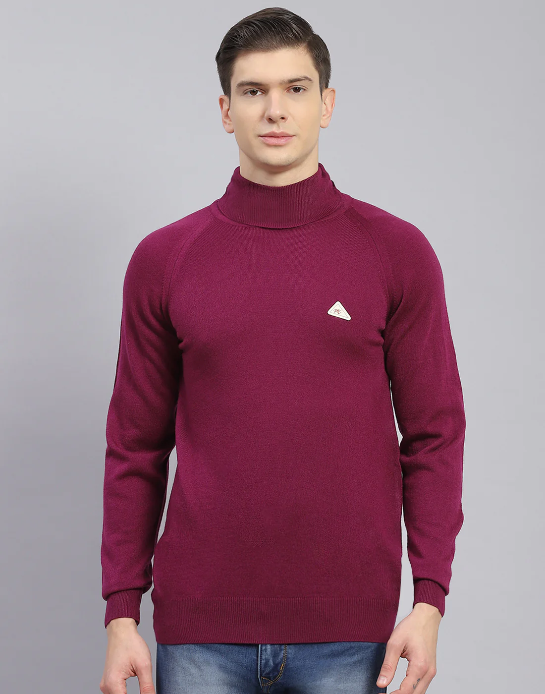 Men Maroon Solid High Neck Full Sleeve Pullover - Image 3