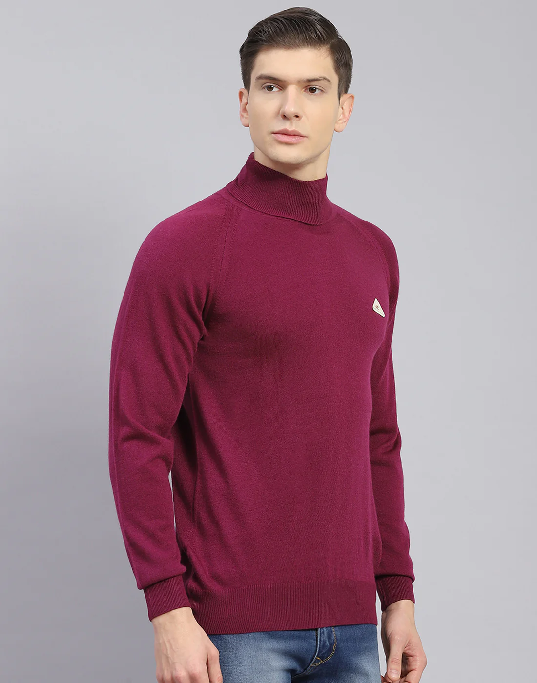 Men Maroon Solid High Neck Full Sleeve Pullover - Image 5