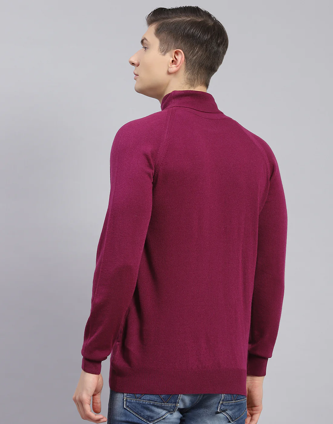 Men Maroon Solid High Neck Full Sleeve Pullover - Image 6