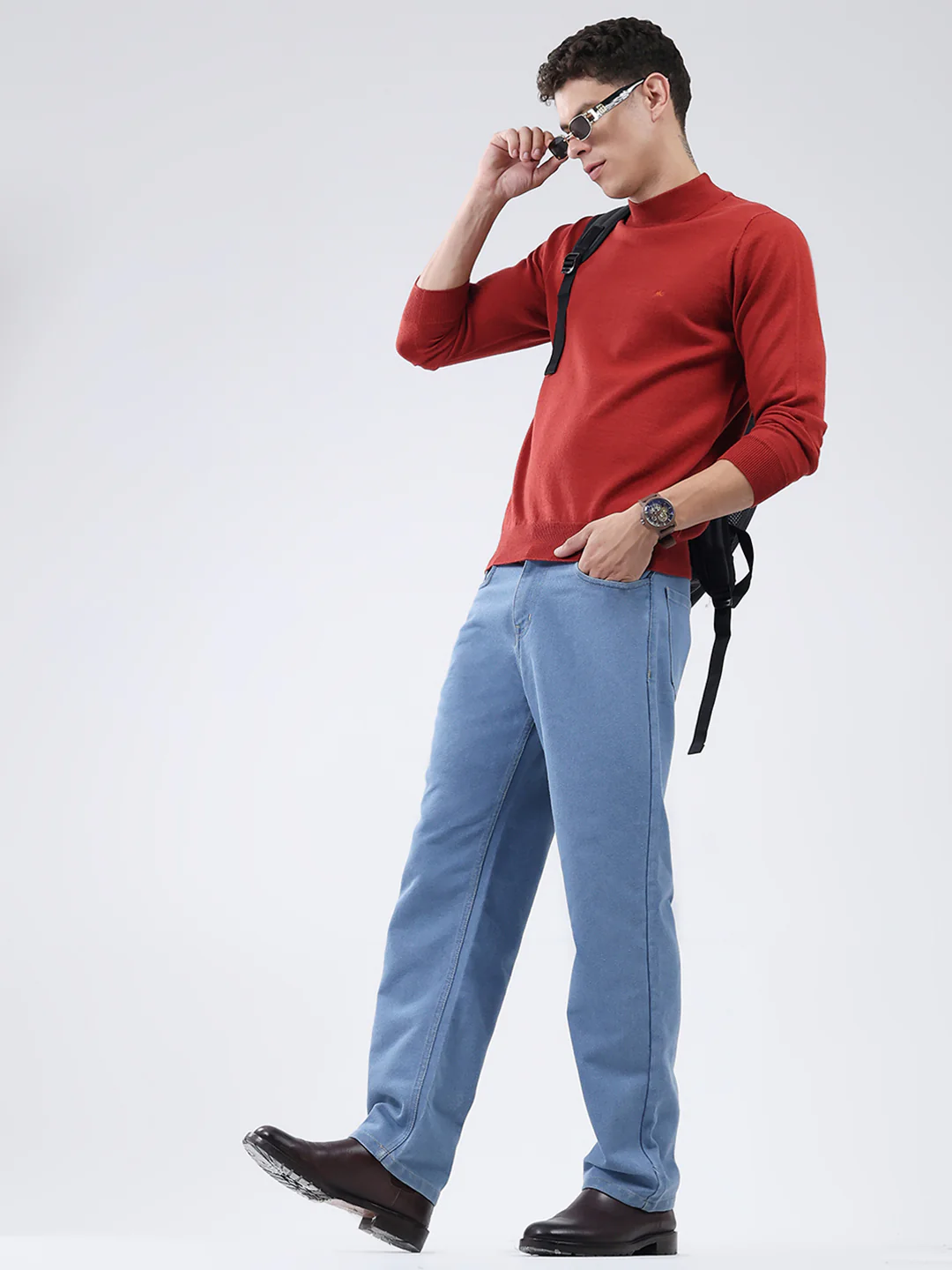 Men Maroon Solid High Neck Full Sleeve Pullover - Image 2