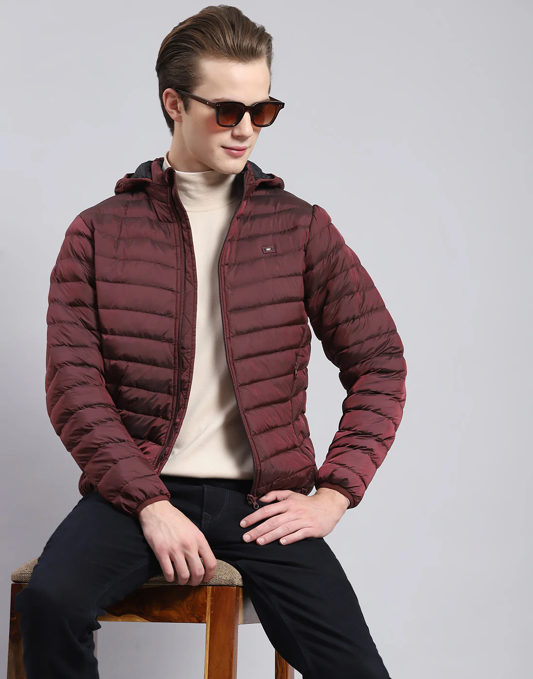Men Maroon Solid Hooded Full Sleeve Jacket - Image 6