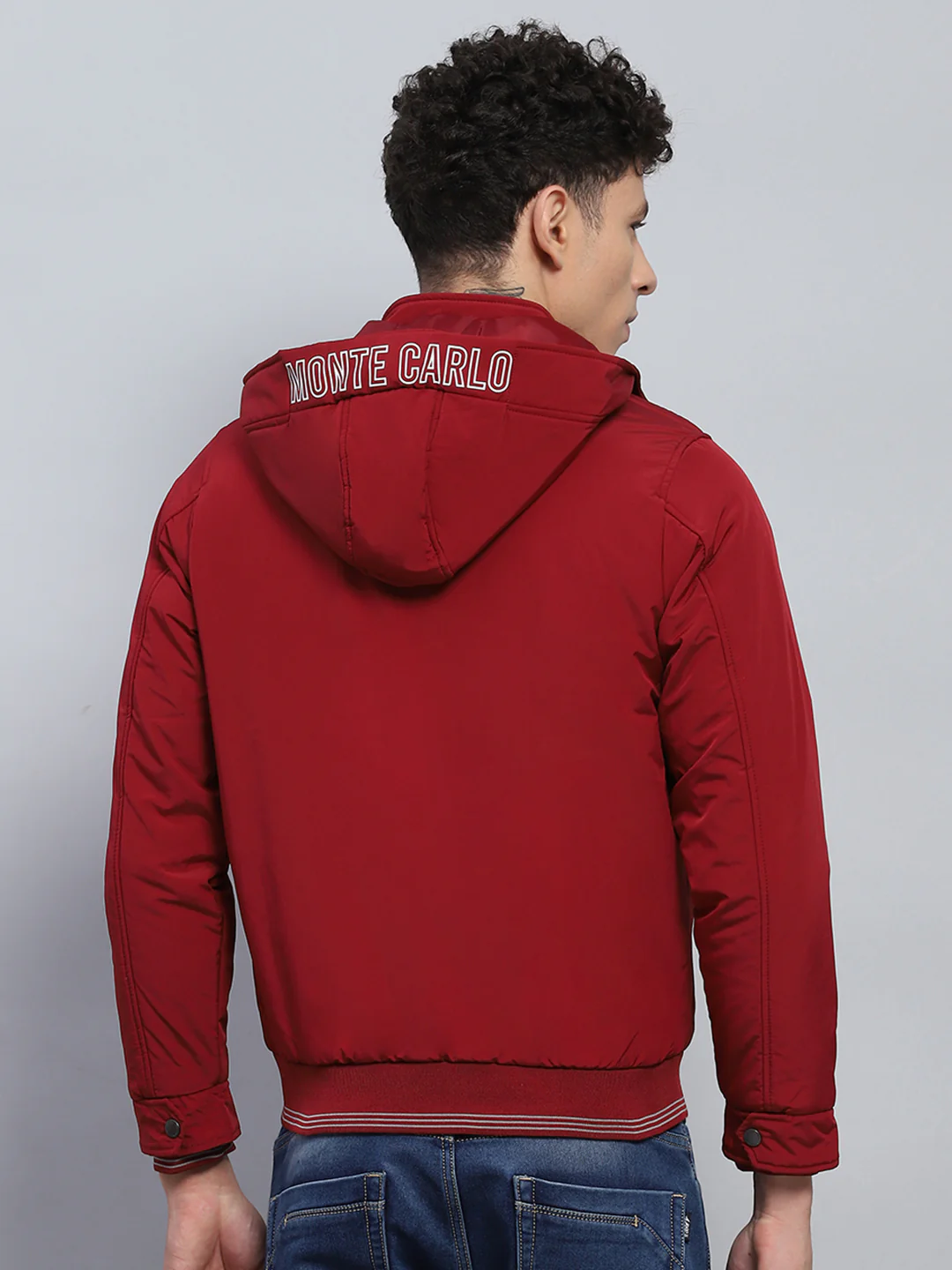 Men Maroon Solid Hooded Full Sleeve Jacket - Image 5