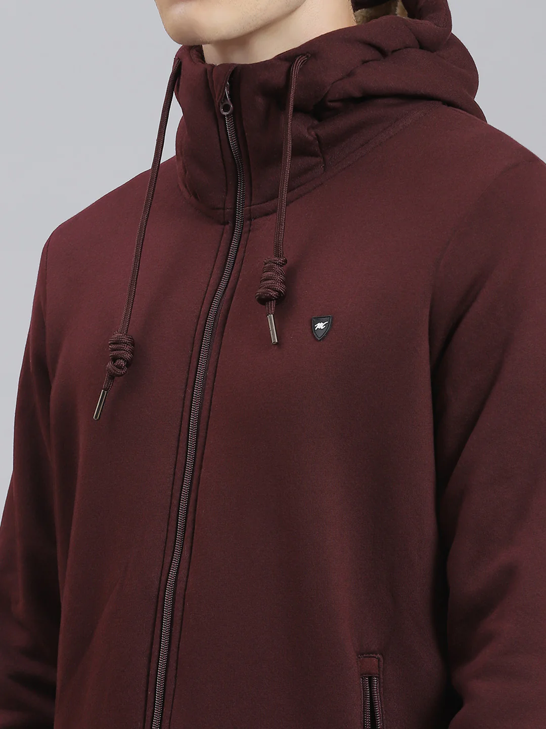 Men Maroon Solid Hooded Full Sleeve Sweatshirt - Image 6