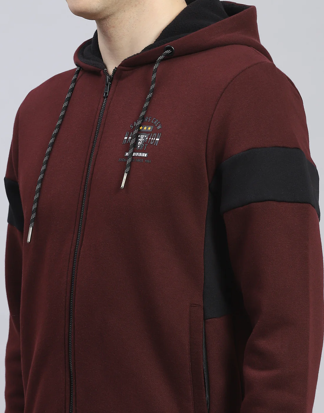 Men Maroon Solid Hooded Full Sleeve Sweatshirt - Image 6