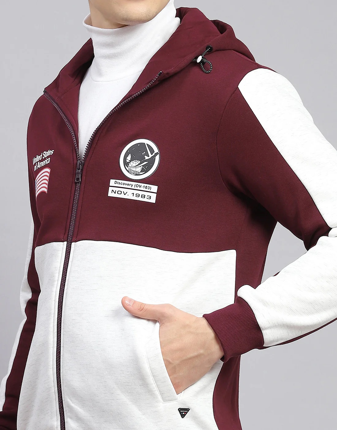 Men Maroon Solid Hooded Full Sleeve Sweatshirt - Image 8