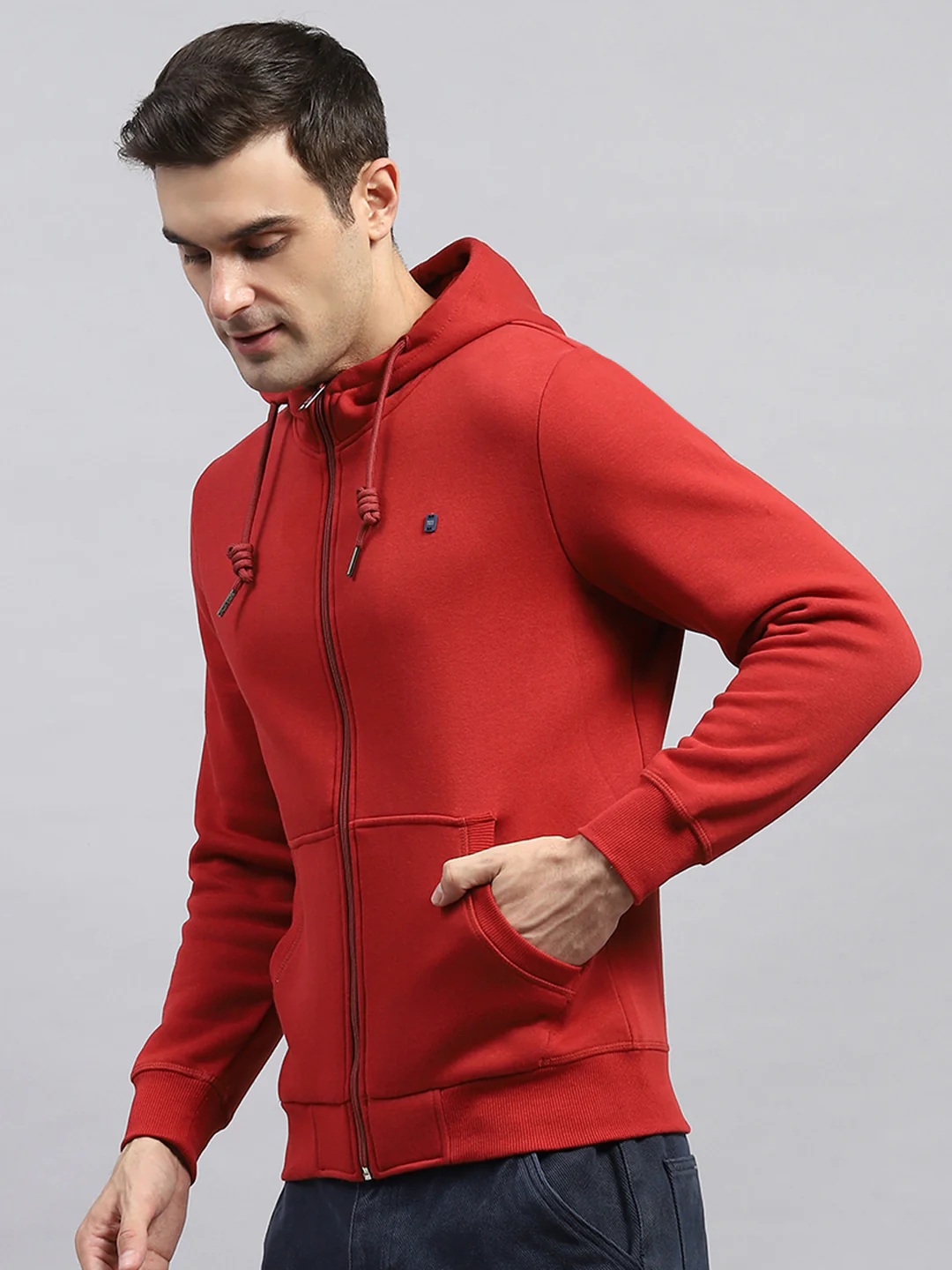 Men Maroon Solid Hooded Full Sleeve Sweatshirt - Image 3