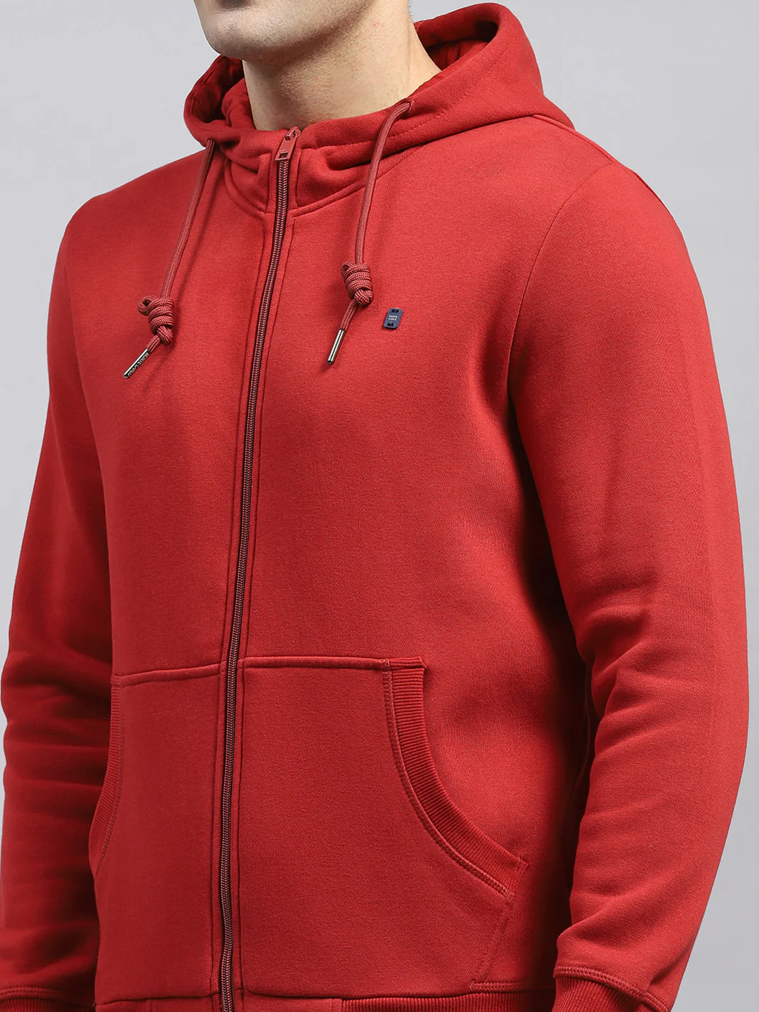 Men Maroon Solid Hooded Full Sleeve Sweatshirt - Image 6