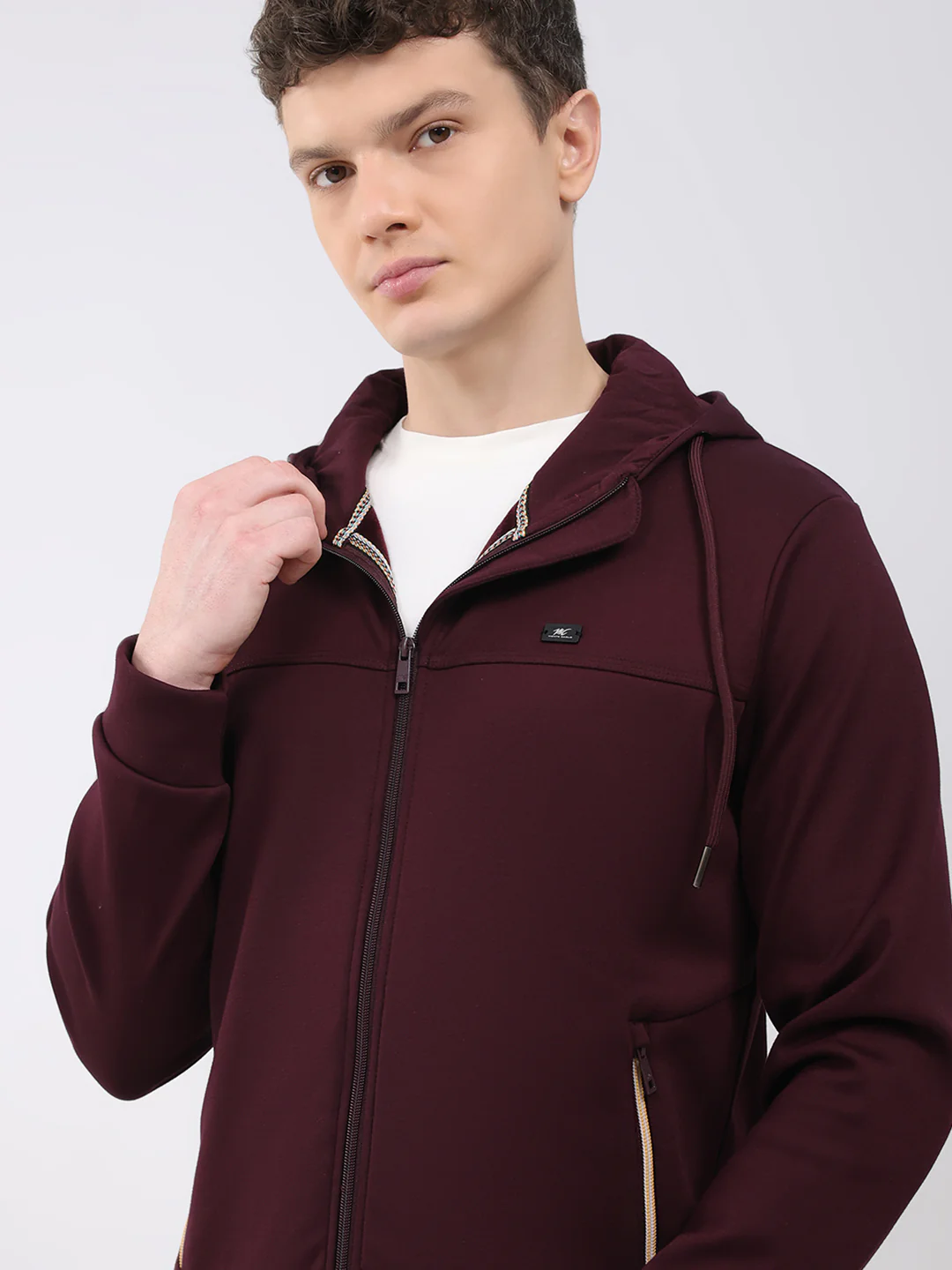 Men Maroon Solid Hooded Full Sleeve Sweatshirt - Image 6