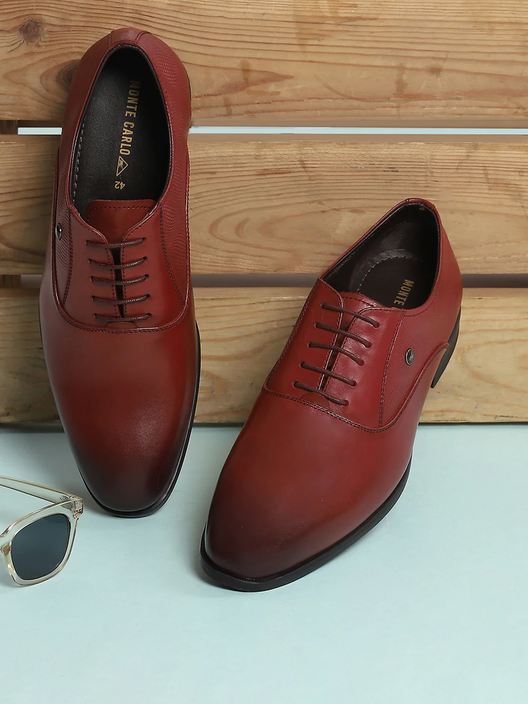 Men Maroon Solid Lace Up Genuine Leather Formal Oxfords - Image 9