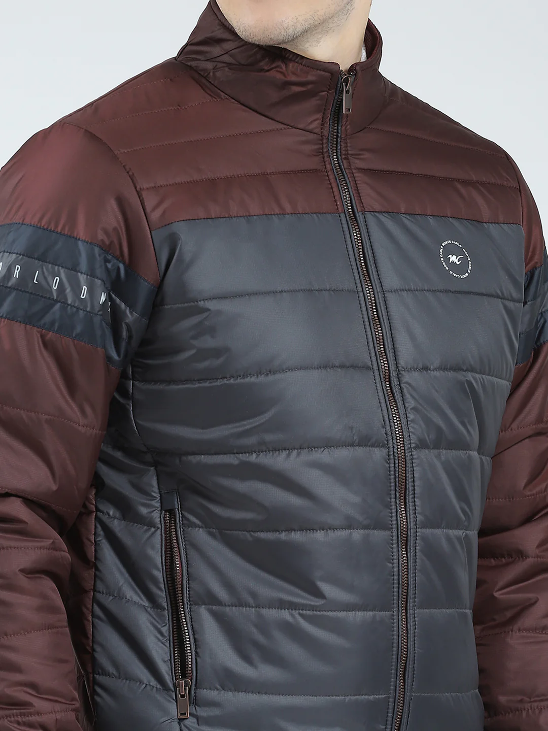 Men Maroon Solid Mock Neck Full Sleeve Jacket - Image 6