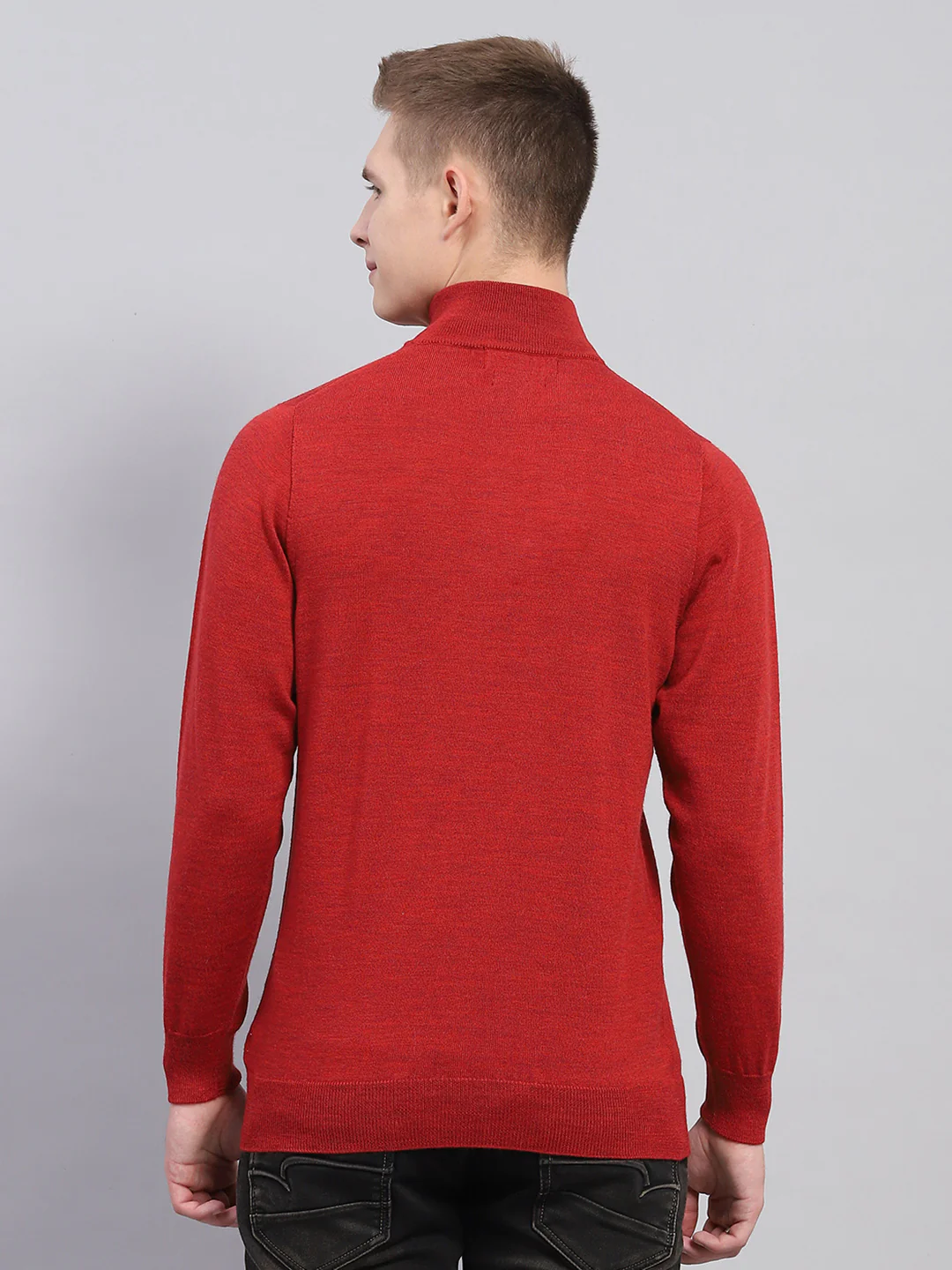 Men Maroon Solid Mock Neck Full Sleeve Pullover - Image 5