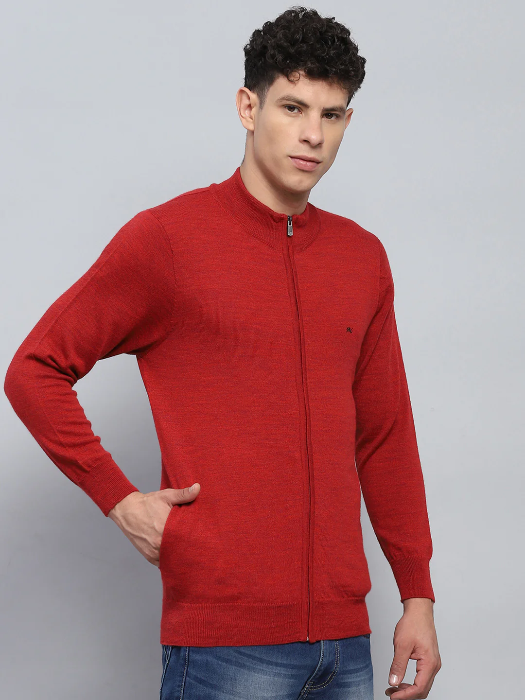 Men Maroon Solid Mock Neck Full Sleeve Pullover - Image 4