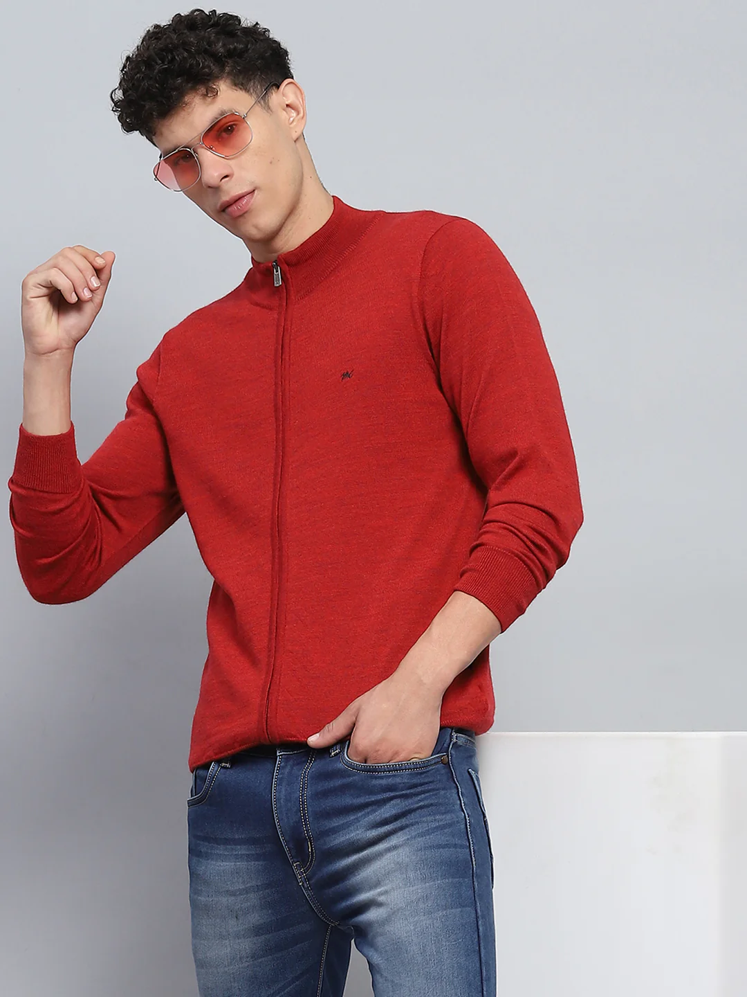Men Maroon Solid Mock Neck Full Sleeve Pullover - Image 6