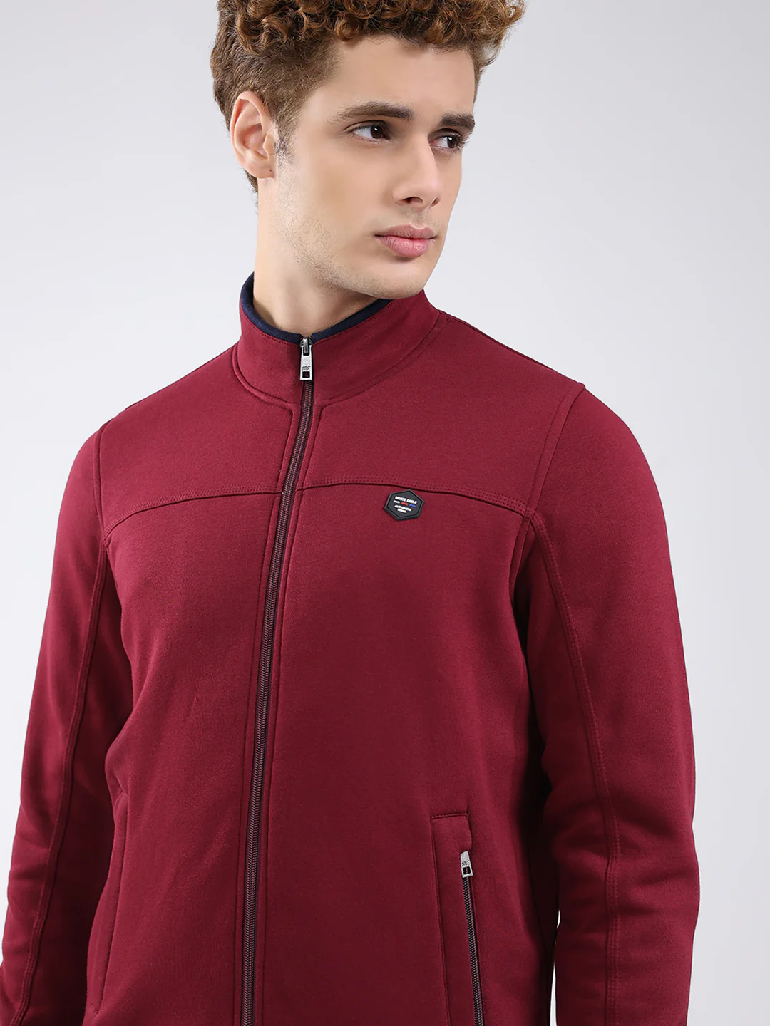 Men Maroon Solid Mock Neck Full Sleeve Sweatshirt - Image 7