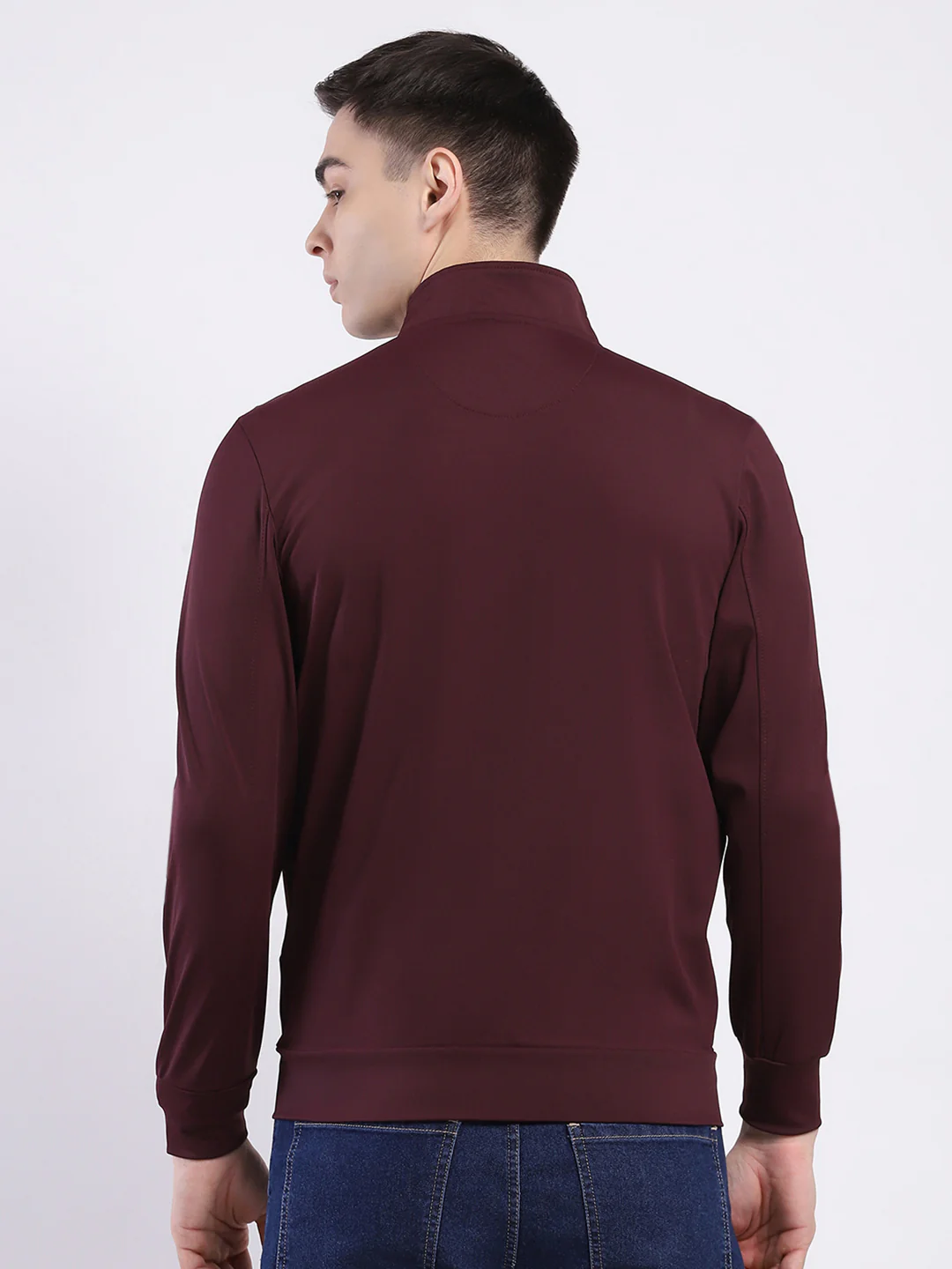 Men Maroon Solid Mock Neck Full Sleeve Winter T-Shirt - Image 5