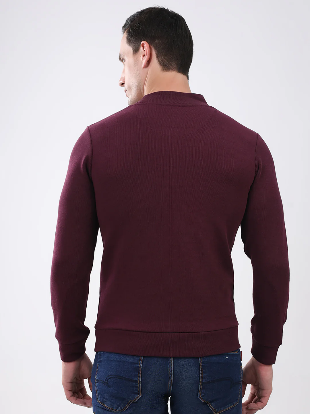 Men Maroon Solid Mock Neck Full Sleeve Winter T-Shirt - Image 5