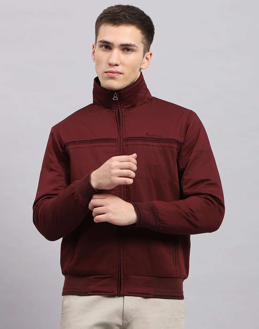 Men Maroon Solid Collar Full Sleeve Jacket - Image 2