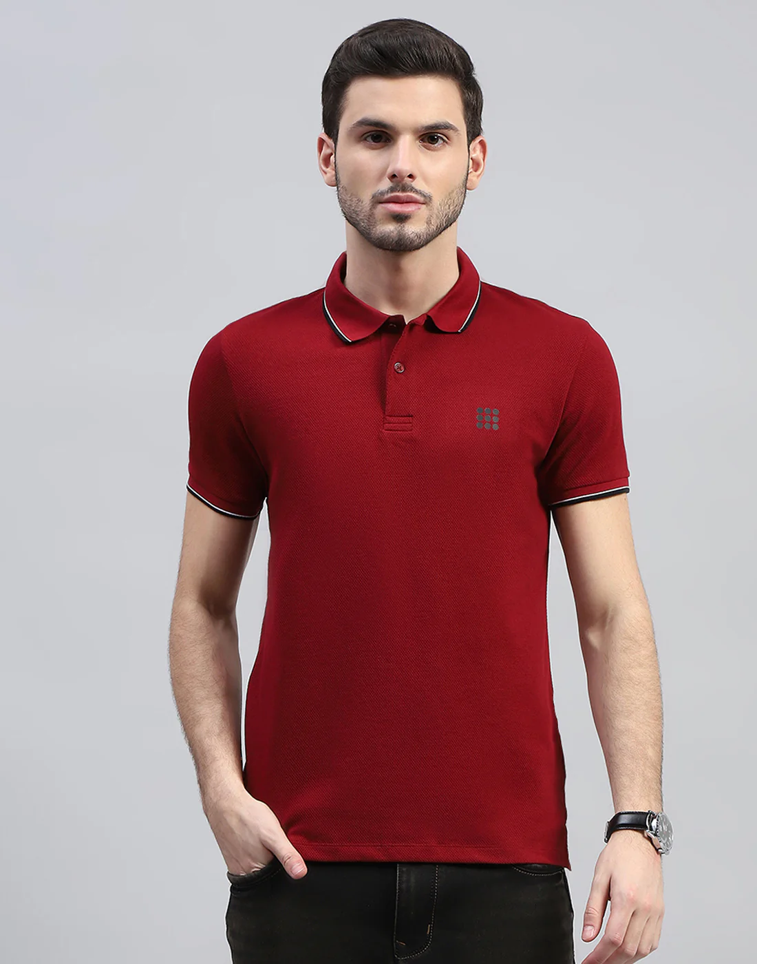 Rock.it Men Maroon Solid Polo Collar Half Sleeve T-Shirt - Image 3