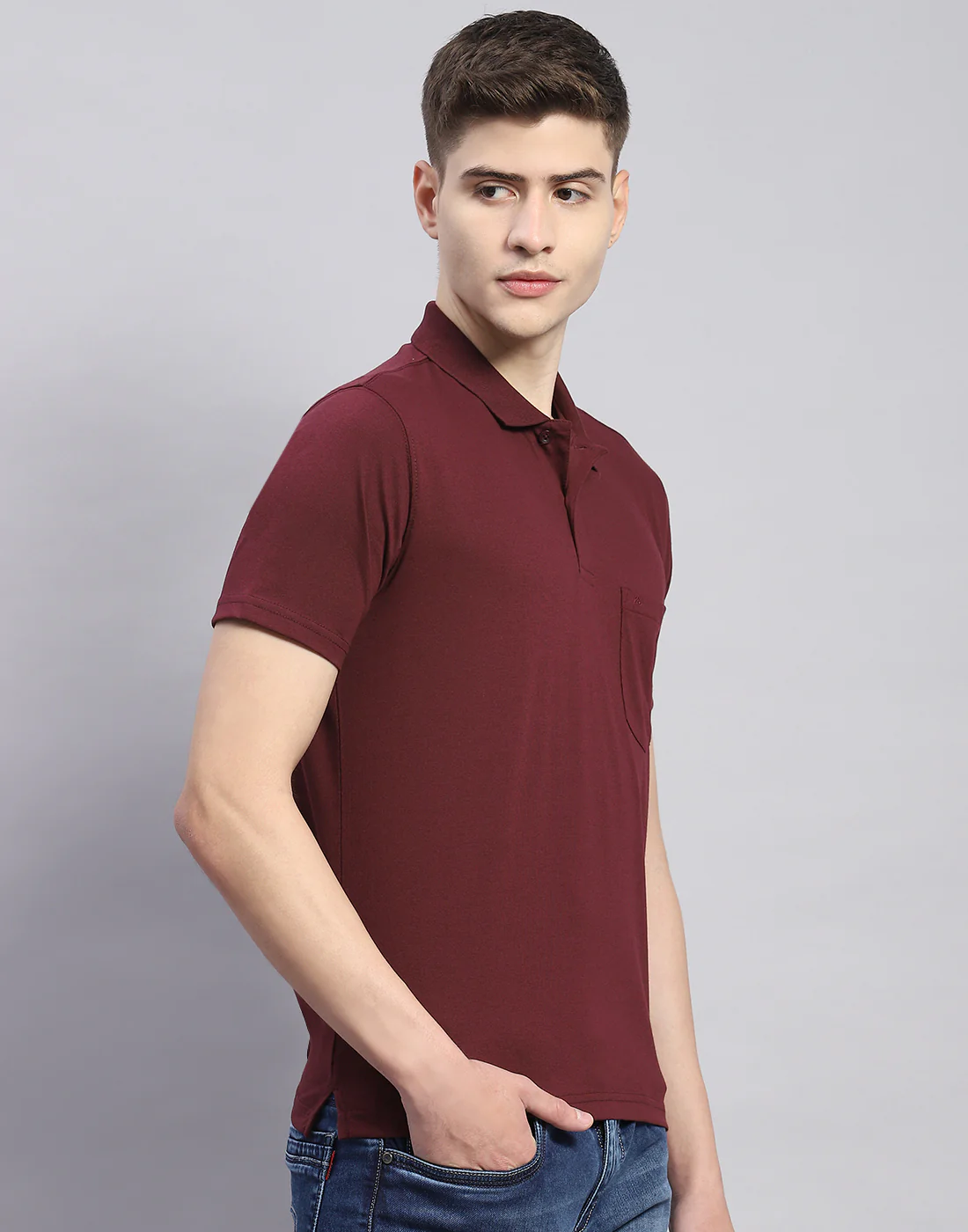 Men Maroon Solid Polo Collar Half Sleeve T-Shirt - Image 4