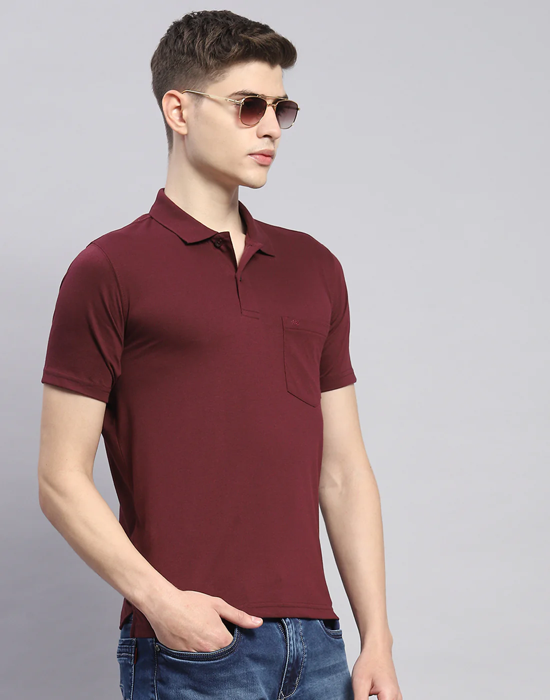 Men Maroon Solid Polo Collar Half Sleeve T-Shirt - Image 6
