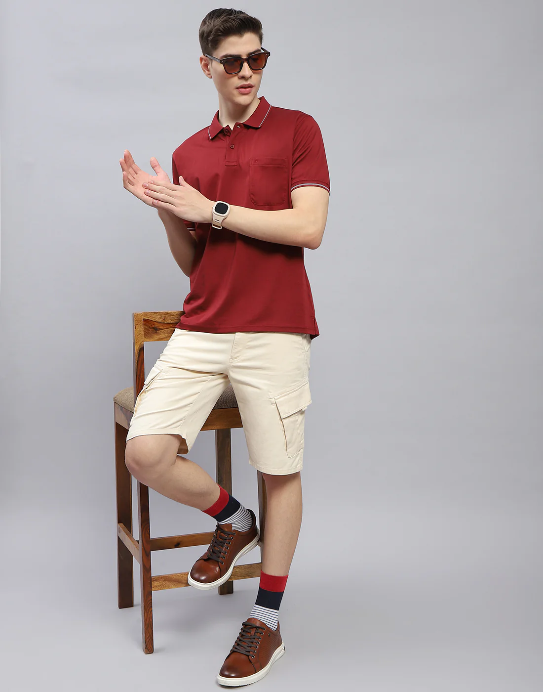 Men Maroon Solid Polo Collar Half Sleeve T-Shirt - Image 2