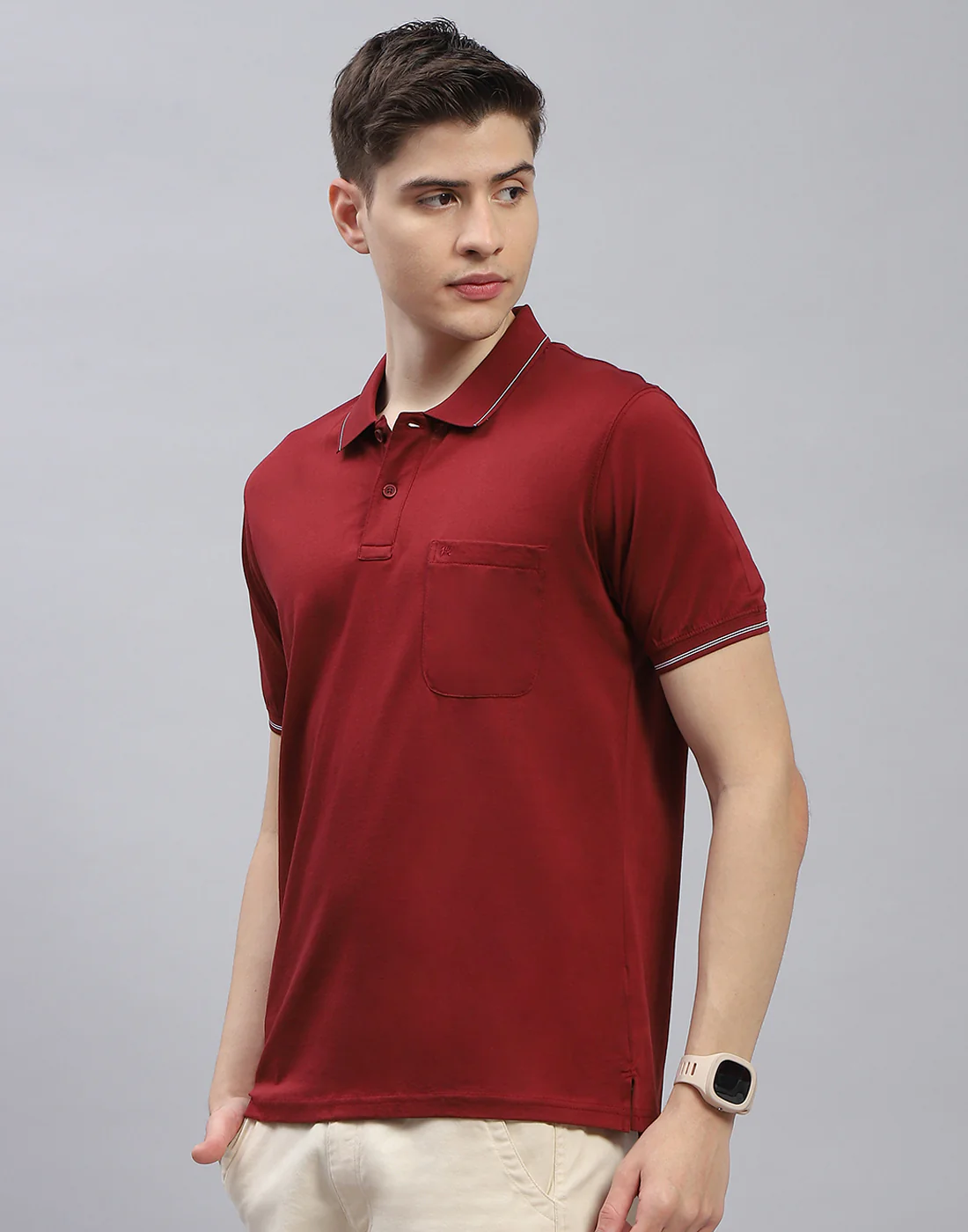 Men Maroon Solid Polo Collar Half Sleeve T-Shirt - Image 3