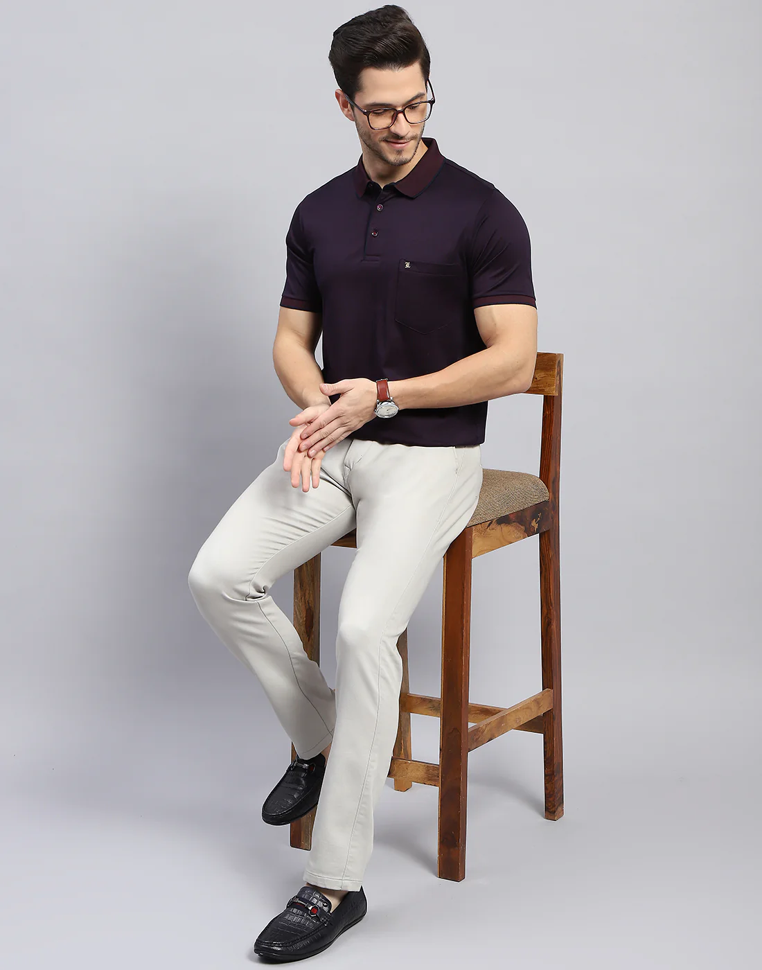 Men Maroon Solid Polo Collar Half Sleeve T-Shirt - Image 2