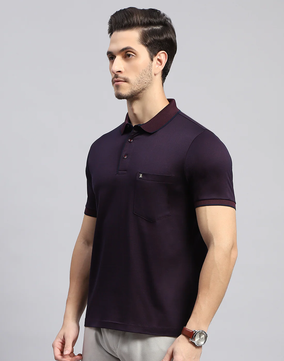 Men Maroon Solid Polo Collar Half Sleeve T-Shirt - Image 3