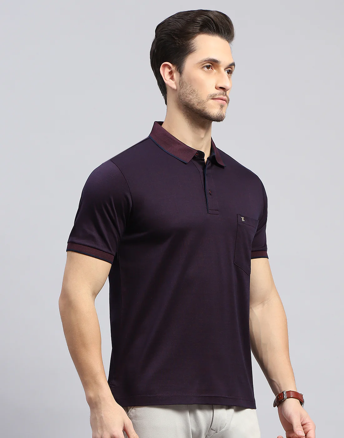 Men Maroon Solid Polo Collar Half Sleeve T-Shirt - Image 4