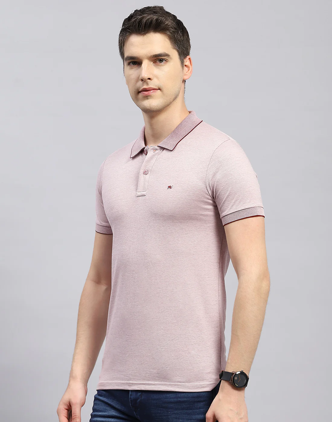 Men Maroon Solid Polo Collar Half Sleeve T-Shirt - Image 4