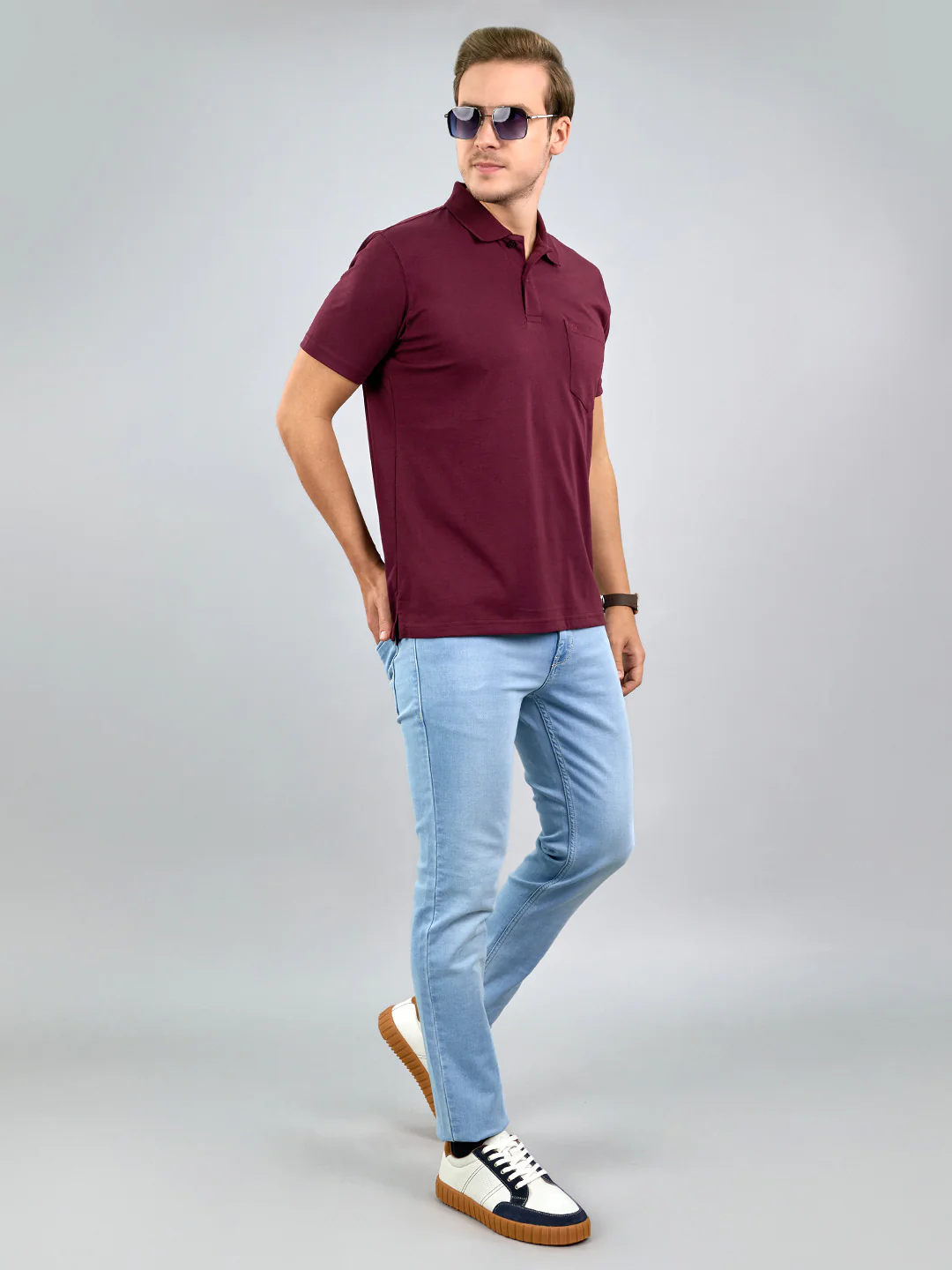 Men Maroon Solid Polo Collar Half Sleeve T-Shirt - Image 6
