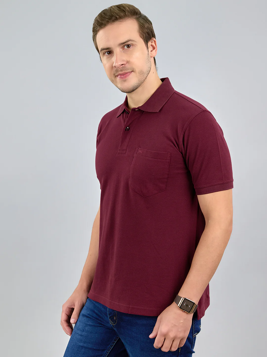 Men Maroon Solid Polo Collar Half Sleeve T-Shirt - Image 2