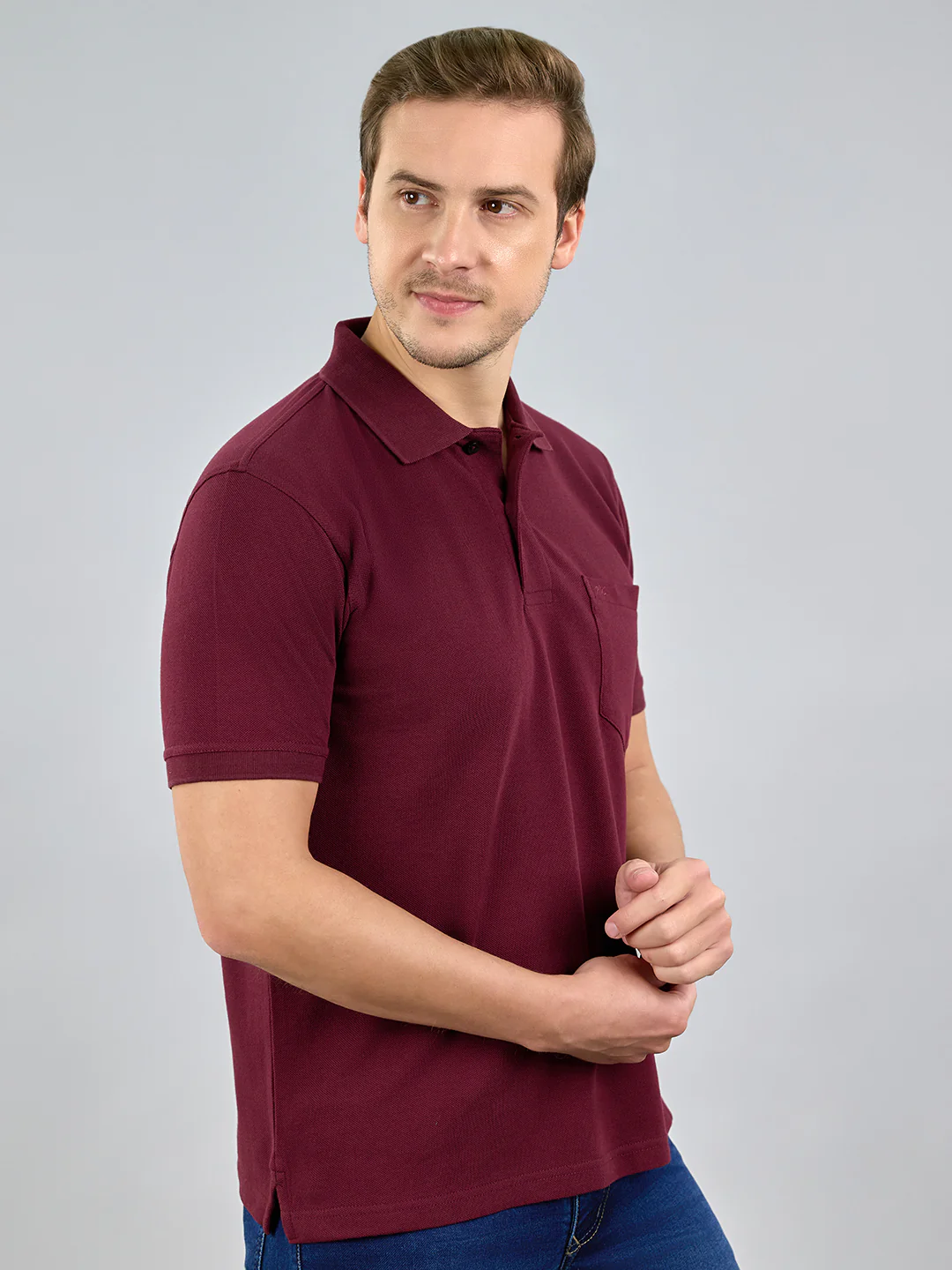 Men Maroon Solid Polo Collar Half Sleeve T-Shirt - Image 3