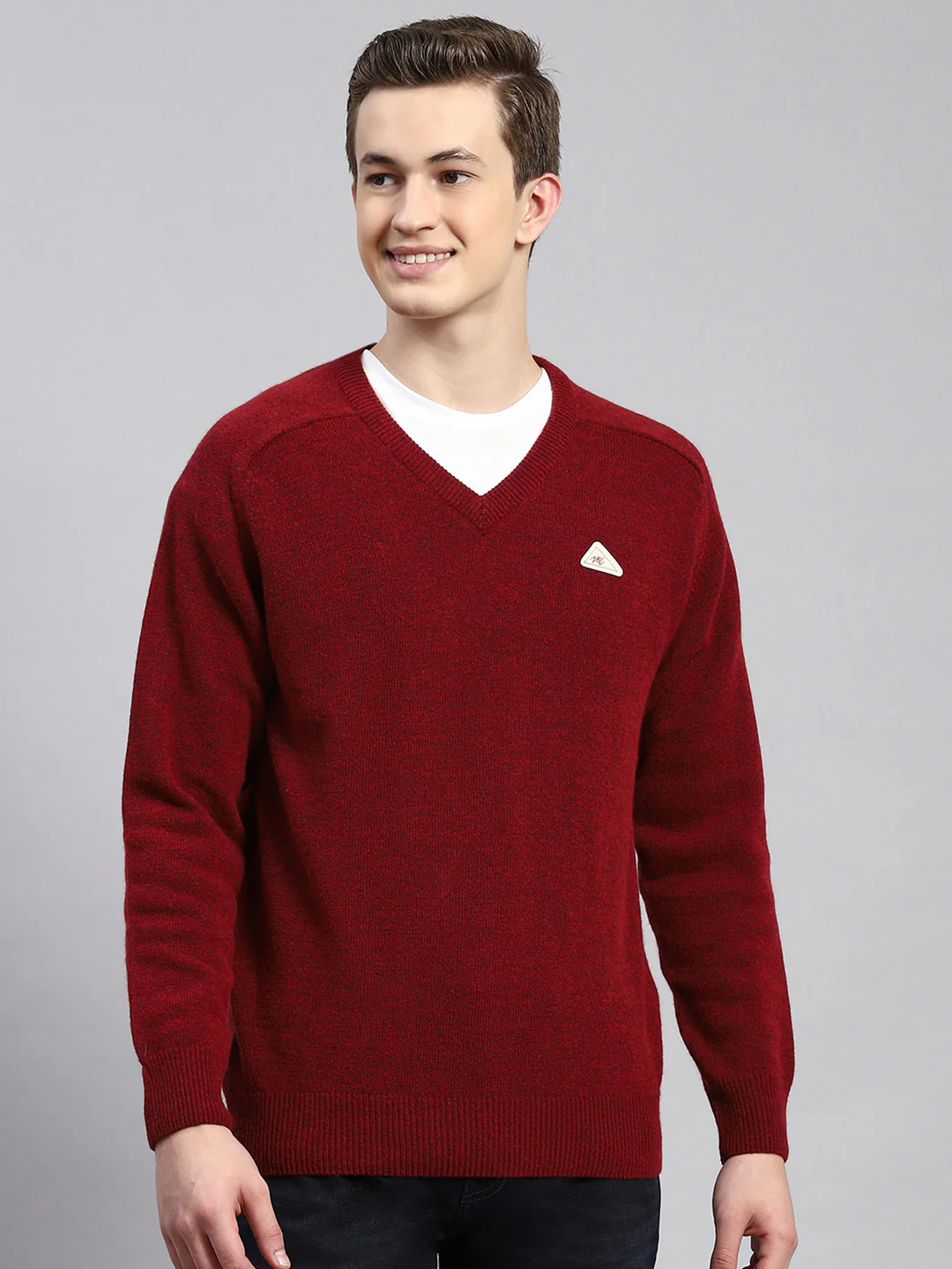Men Maroon Solid Pullover - Image 2