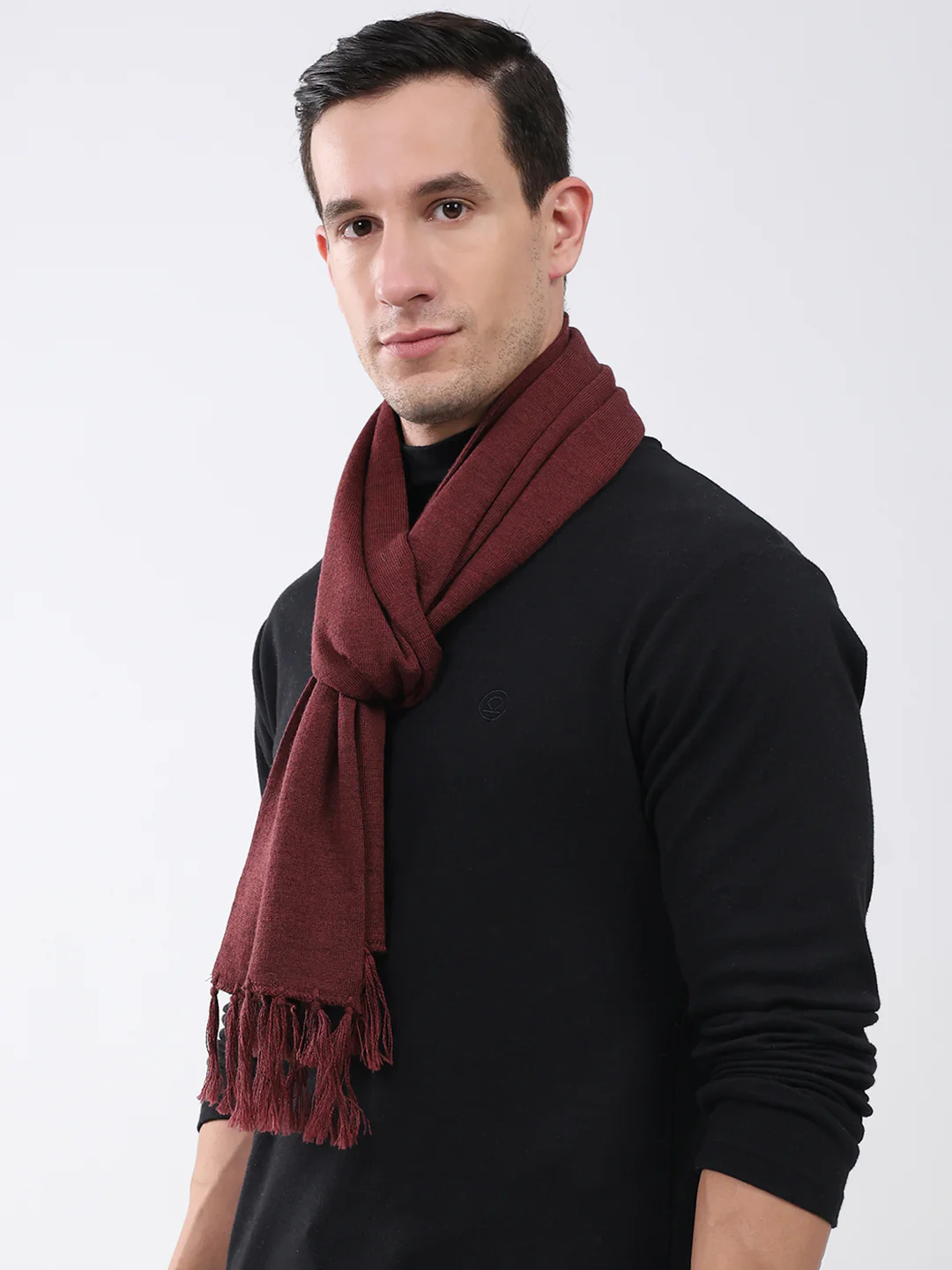 Men Maroon Solid Pure Wool Muffler - Image 3