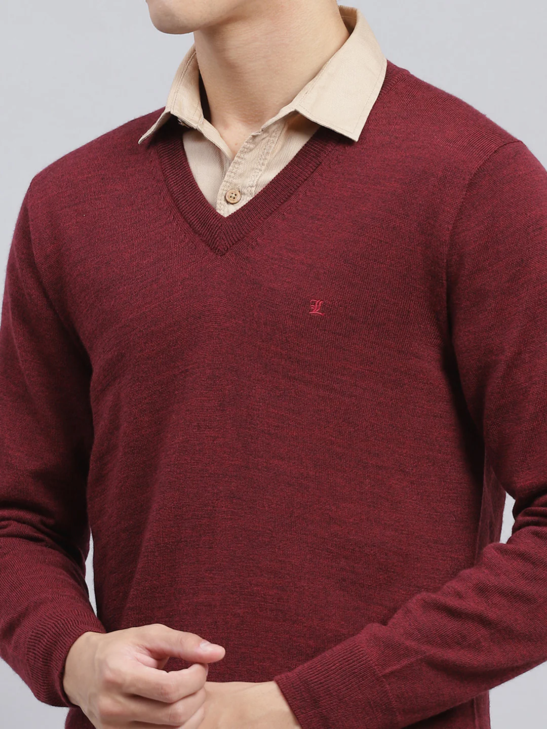 Men Maroon Solid Pure wool Pullover - Image 6