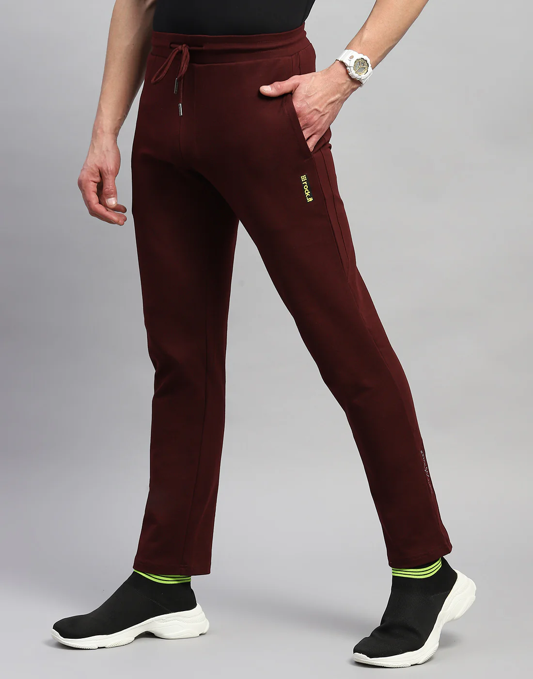 Rock.it Men Maroon Solid Regular Fit Lower - Image 3