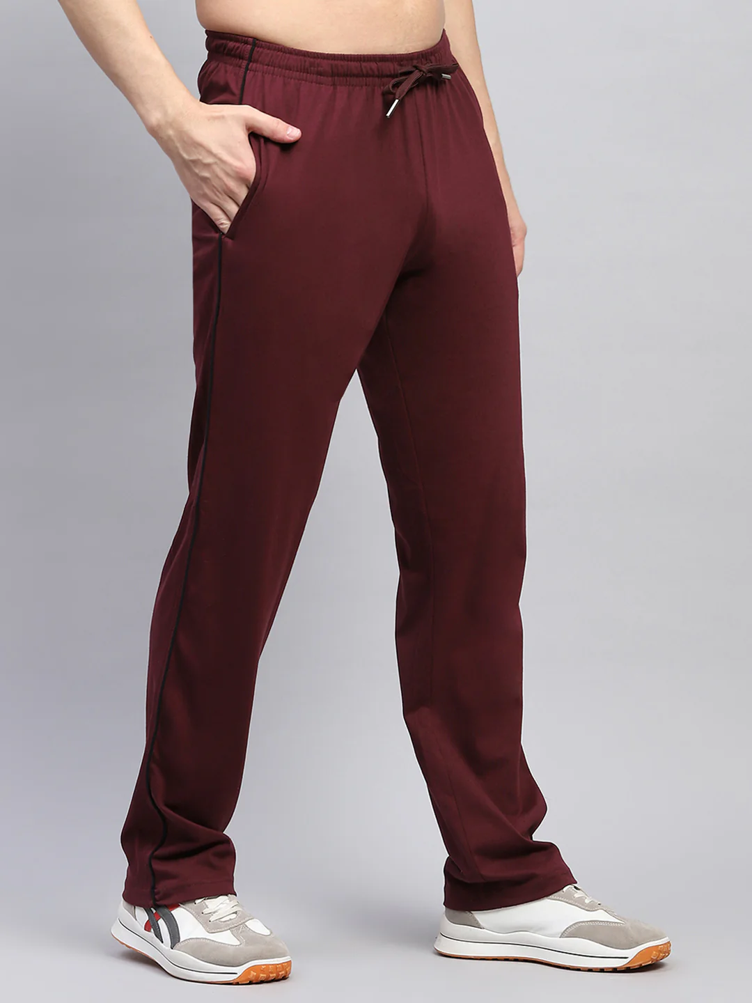 Men Maroon Solid Regular Fit Lower - Image 4