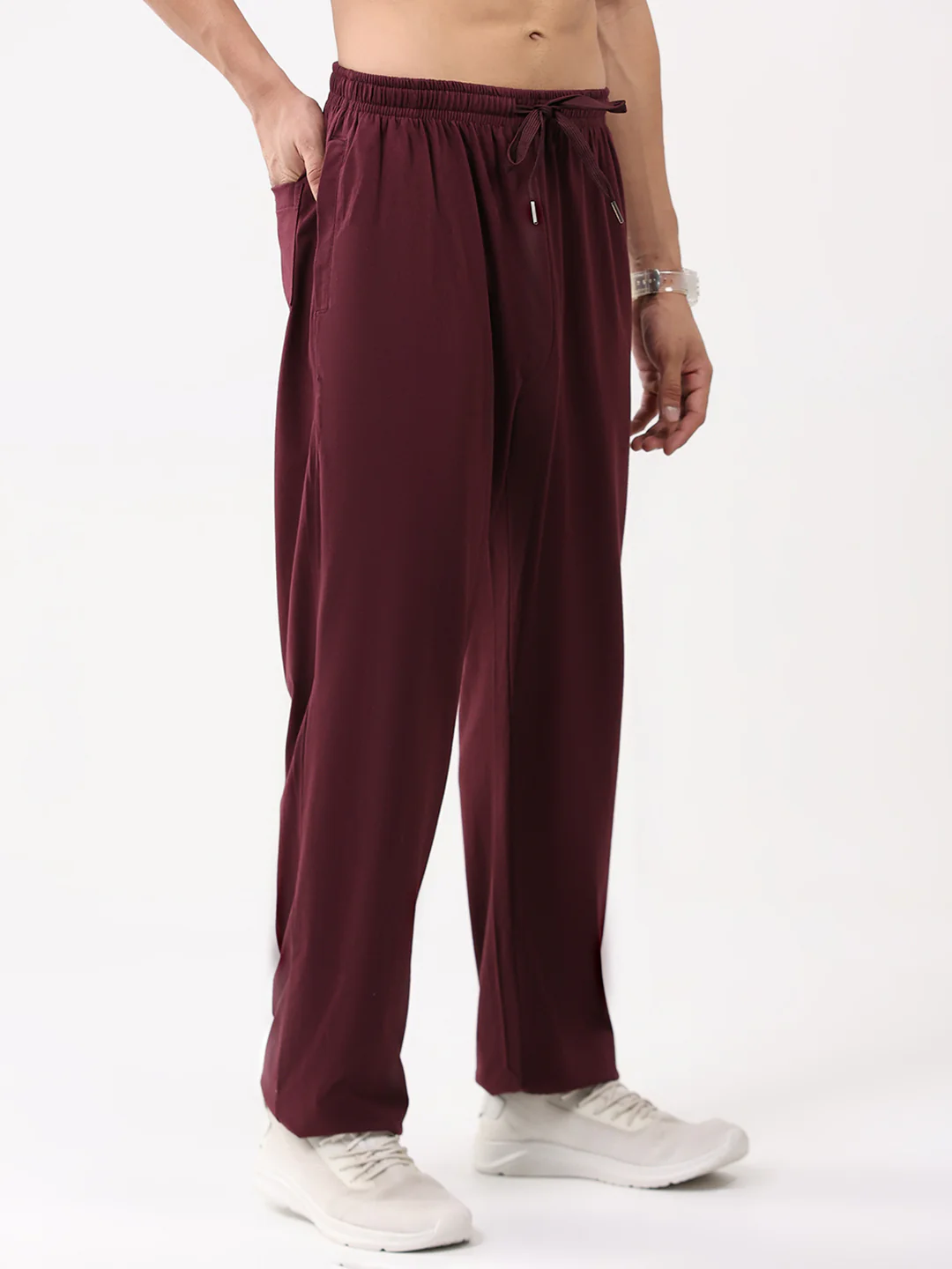 Men Maroon Solid Regular Fit Lower - Image 4