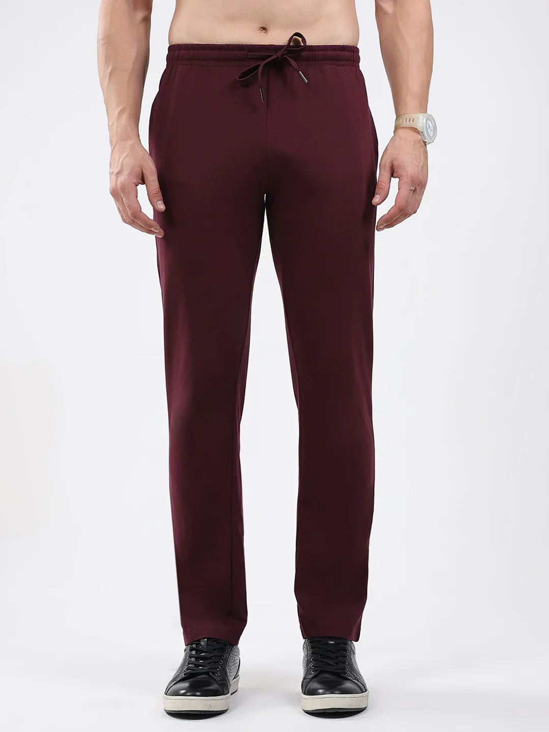 Men Maroon Solid Regular Fit Lower